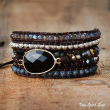 Load image into Gallery viewer, Black Onyx bracelet, Black Stone bracelet, boho style jewelry, boho wrap bracelet, natural stone bracelet, crystal bracelet
