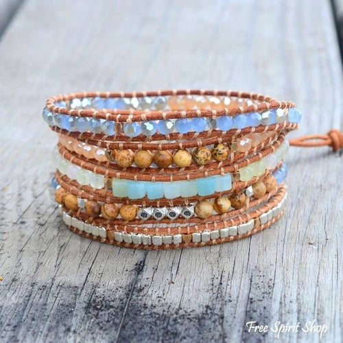 Amazonite Jasper bracelet, Apatite earthy bracelet, natural stone bracelet, crystal bracelet, handmade wrap bracelet, beaded wrap bracelet