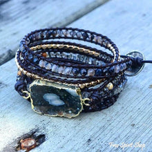 Load image into Gallery viewer, Black Ocean Agate bracelet, Black Stone bracelet, natural stone bracelet, crystal bracelet, handmade wrap bracelet, beaded wrap bracelet
