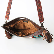 Load image into Gallery viewer, Western Hand Tooled Leather Purse, Concealed Carry Purse, Cowhide Purse, Saddle Blanket Bag, Genuine Cowhide, Western Purse, Leather Fringe
