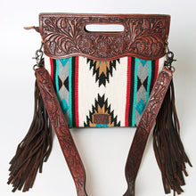 Load image into Gallery viewer, Western Hand Tooled Leather Purse, Concealed Carry Purse, Cowhide Purse, Saddle Blanket Bag, Genuine Cowhide, Western Purse, Leather Fringe
