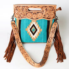 Load image into Gallery viewer, Western Hand Tooled Leather Purse, Concealed Carry Purse, Cowhide Purse, Saddle Blanket Bag, Genuine Cowhide, Western Purse, Leather Fringe
