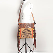 Load image into Gallery viewer, Western Hand Tooled Leather Purse, Cowhide Purse, Concealed Carry Purse, American Darling, Genuine Cowhide, Western Purse, Leather Fringe
