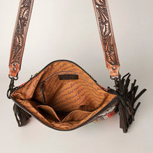 Load image into Gallery viewer, Western Hand Tooled Leather Purse, Cowhide Purse, Concealed Carry Purse, American Darling, Genuine Cowhide, Western Purse, Leather Fringe
