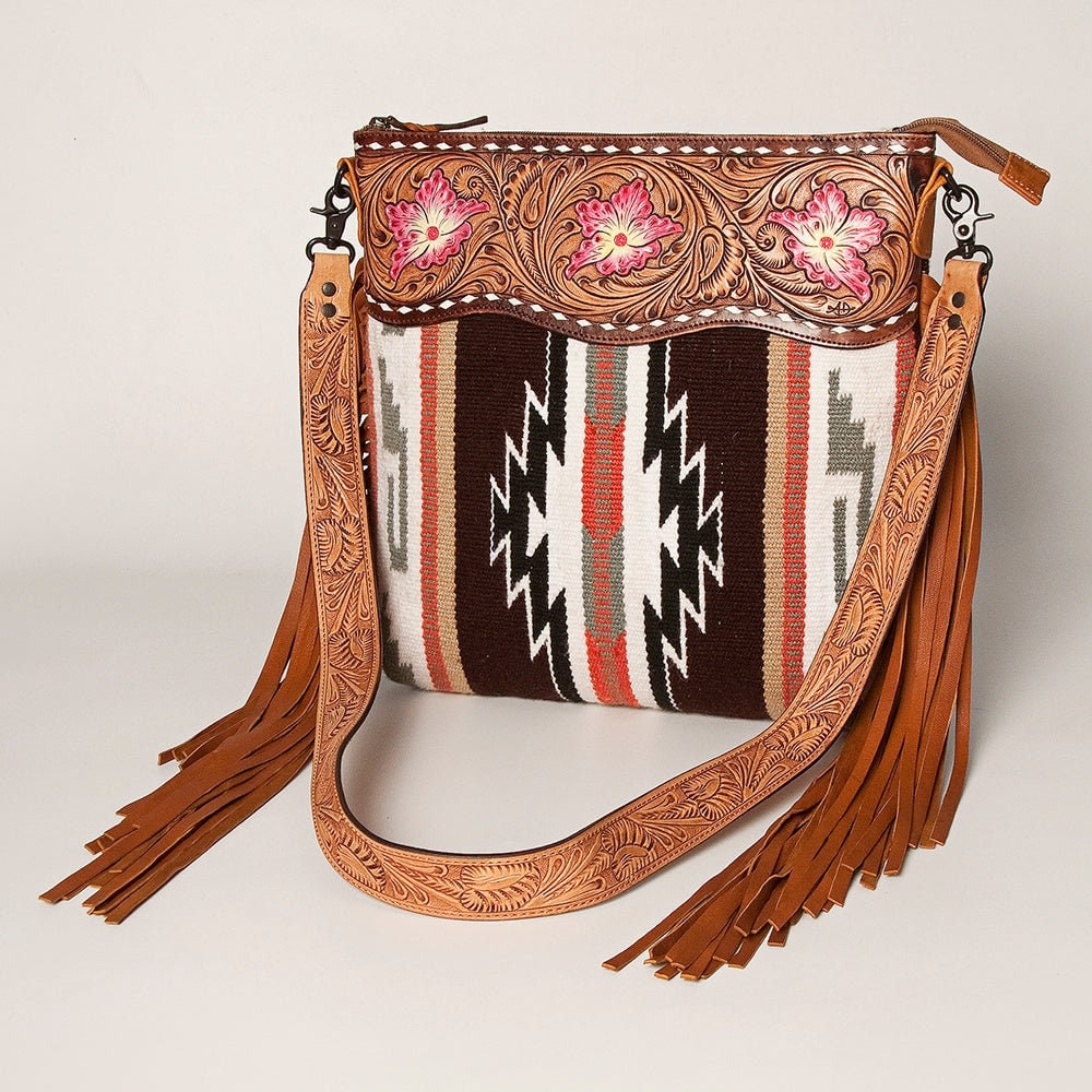 Western Hand Tooled Leather Purse, Cowhide Purse, Concealed Carry Purse, American Darling, Genuine Cowhide, Western Purse, Leather Fringe