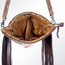 Load image into Gallery viewer, Western Hand Tooled Leather Purse, Cowhide Purse Crossbody bag, Saddle Blanket Bag, Genuine Cowhide, Western Purse, Leather Fringe
