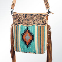 Load image into Gallery viewer, Western Hand Tooled Leather Purse, Cowhide Purse Crossbody bag, Saddle Blanket Bag, Genuine Cowhide, Western Purse, Leather Fringe
