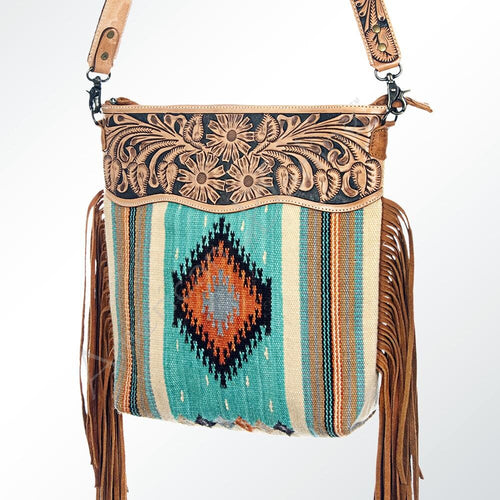 Western Hand Tooled Leather Purse, Cowhide Purse Crossbody bag, Saddle Blanket Bag, Genuine Cowhide, Western Purse, Leather Fringe