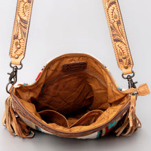 Load image into Gallery viewer, Western Hand Tooled Leather Purse, Cowhide Purse Crossbody bag, Saddle Blanket Bag, Genuine Cowhide, Western Purse, Leather Fringe
