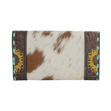 Load image into Gallery viewer, Myra Bag, Western Hand Tooled Leather Wallet Purse, Leather Wallet, Hair on Hide Wallet, Cowhide Wallet, Tooled Leather, Western Purse
