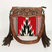 Load image into Gallery viewer, Western Hand Tooled Leather Purse, Concealed Carry Purse, Cowhide Purse, Saddle Blanket Bag, Genuine Cowhide, Western Purse, Leather Fringe
