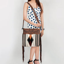 Load image into Gallery viewer, Western Hand Tooled Leather Purse, Concealed Carry Purse, Cowhide Purse, Saddle Blanket Bag, Genuine Cowhide, Western Purse, Leather Fringe
