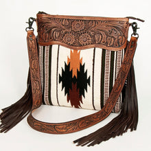 Load image into Gallery viewer, Western Hand Tooled Leather Purse, Concealed Carry Purse, Cowhide Purse, Saddle Blanket Bag, Genuine Cowhide, Western Purse, Leather Fringe
