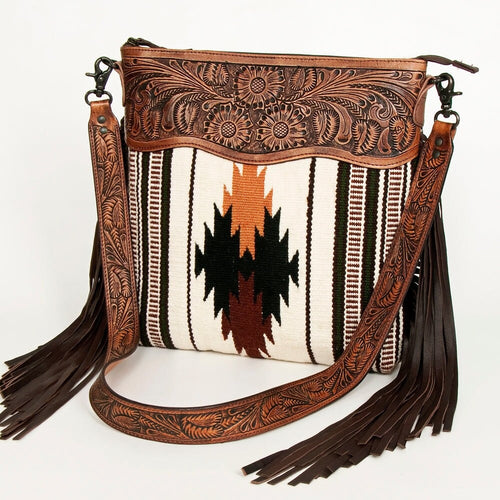 Western Hand Tooled Leather Purse, Concealed Carry Purse, Cowhide Purse, Saddle Blanket Bag, Genuine Cowhide, Western Purse, Leather Fringe