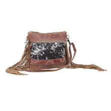 Load image into Gallery viewer, Myra Bag, Western Hand Tooled Leather Purse, Genuine Cowhide Purse, Leather Purse Boho Chic, Leather Fringe, Aztec Design
