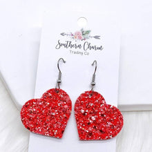 Load image into Gallery viewer, Valentines Day Heart Earrings, Valentine&#39;s Earrings, Pink Heart Earrings, Holiday Earrings, Heart Dangle Earrings, Red Heart Earrings
