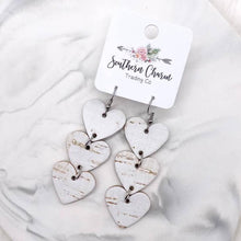 Load image into Gallery viewer, Valentines Day Heart Earrings, Valentine&#39;s Earrings, Pink Heart Earrings, Holiday Earrings, Heart Dangle Earrings, White Heart Earrings
