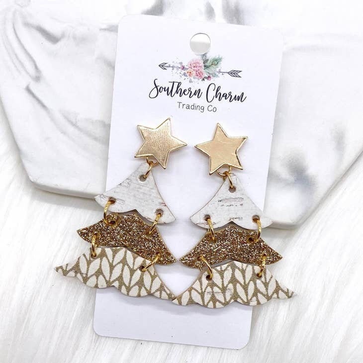 Leopard Print Wood Christmas Tree Dangle Earrings, Christmas Earrings, Southern Charm Trading Co, Earrings For Mom, Christmas Tree Earrings