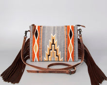 Load image into Gallery viewer, Western Hand Tooled Leather Purse, Concealed Carry Purse, Cowhide Purse, Saddle Blanket Bag, Genuine Cowhide, Western Purse, Leather Fringe
