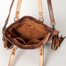 Load image into Gallery viewer, Western Hand Tooled Leather Purse, Cowhide Purse, Conceal Carry Purse, American Darling Purse, Western Purse with Leather Fringe
