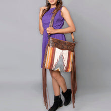 Load image into Gallery viewer, Western Hand Tooled Leather Purse, Concealed Carry Purse, Cowhide Purse, Saddle Blanket Bag, Genuine Cowhide, Western Purse, Leather Fringe
