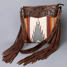 Load image into Gallery viewer, Western Hand Tooled Leather Purse, Concealed Carry Purse, Cowhide Purse, Saddle Blanket Bag, Genuine Cowhide, Western Purse, Leather Fringe
