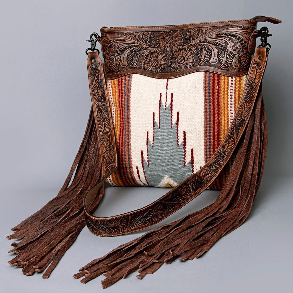 Western Hand Tooled Leather Purse, Concealed Carry Purse, Cowhide Purse, Saddle Blanket Bag, Genuine Cowhide, Western Purse, Leather Fringe