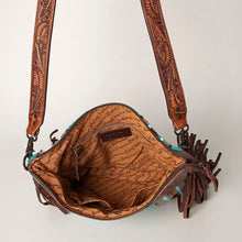 Load image into Gallery viewer, Western Purse, Cowhide Purse, Hand Tooled Leather Purse, Cowhide Purse, Concealed Carry Purse, Saddle Blanket, Leather Fringe
