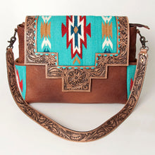 Load image into Gallery viewer, Western Hand Tooled Leather Purse, Concealed Carry Purse, Cowhide Purse, Saddle Blanket Bag, Genuine Cowhide, Western Purse, Leather Fringe
