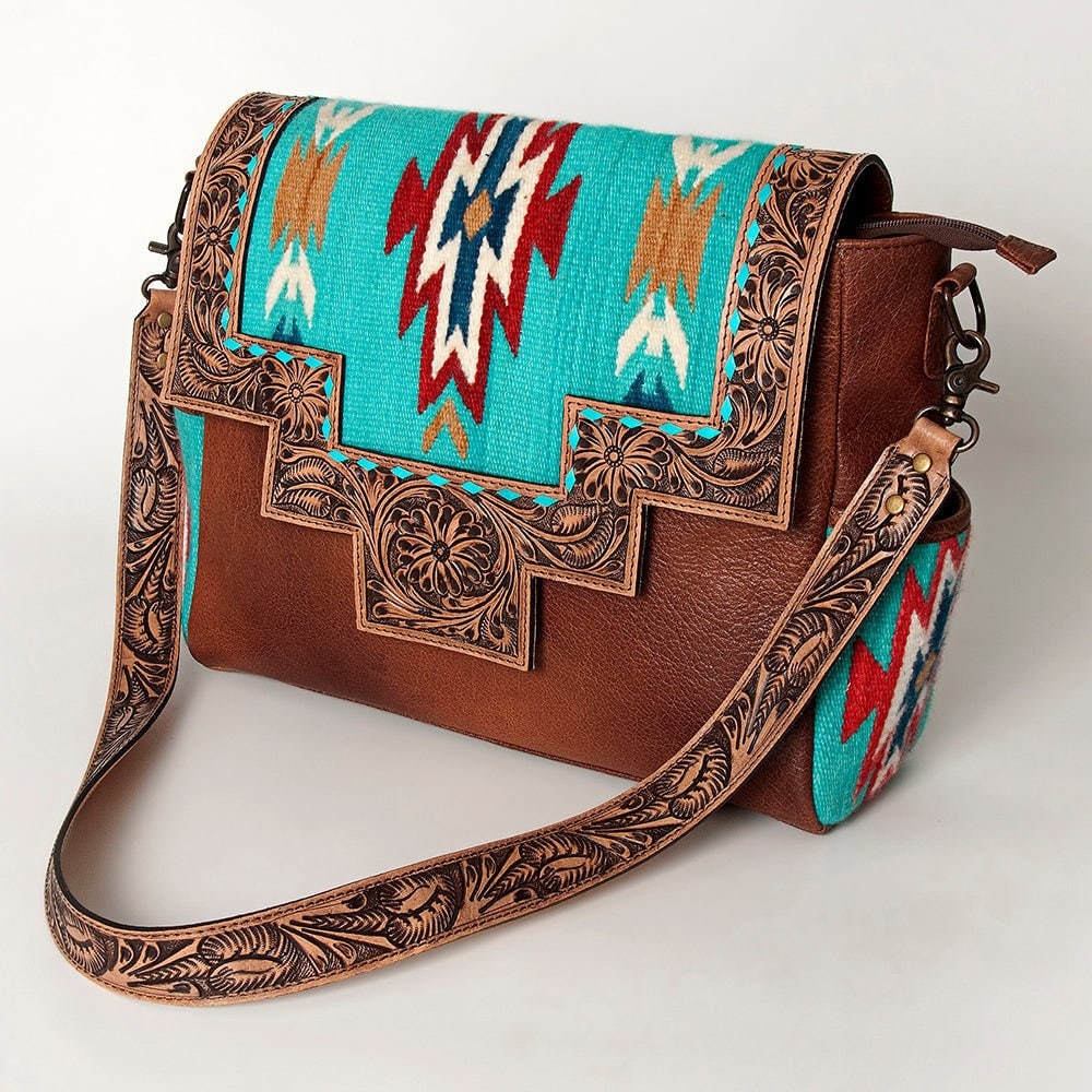 Western Hand Tooled Leather Purse, Concealed Carry Purse, Cowhide Purse, Saddle Blanket Bag, Genuine Cowhide, Western Purse, Leather Fringe