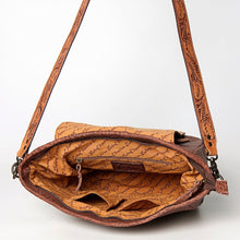 Load image into Gallery viewer, Western Hand Tooled Leather Purse, Concealed Carry Purse, Cowhide Purse, Saddle Blanket Bag, Genuine Cowhide, Western Purse, Leather Fringe
