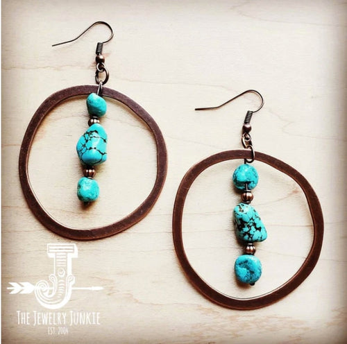 Copper Turquoise Chunk Earrings, Western Earrings, Southwestern Style Earrings, Boho Earrings, Native Earrings, Dangle Earrings