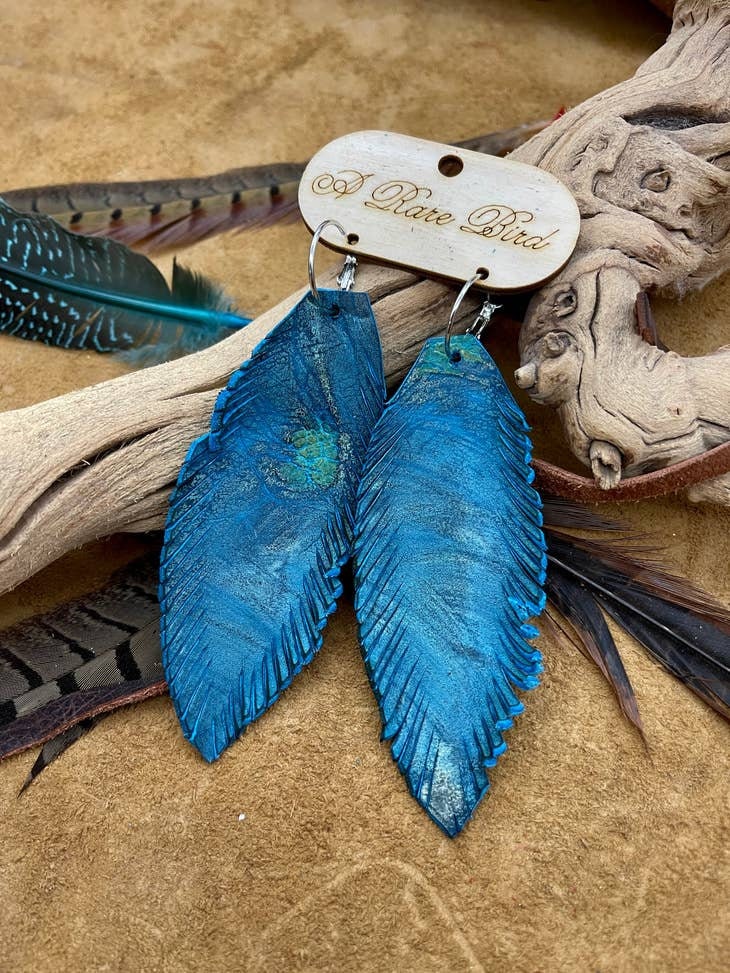 Distressed Leather Feather Earrings, Western Earrings, Southwestern Style Earrings, Boho Earrings, Feather Earrings, Dangle Earrings