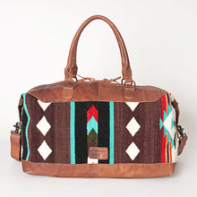 Load image into Gallery viewer, Western Hand Tooled Genuine Leather Aztec Southwest Weekender Duffle Purse, Weekender Travel Duffel, Leather Duffle
