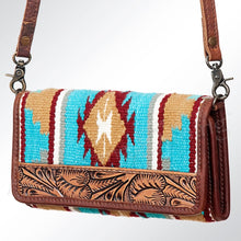 Load image into Gallery viewer, Western Hand Tooled Leather Purse, Concealed Carry Purse, Cowhide Purse, Saddle Blanket Bag, Genuine Cowhide, Western Wallet, Leather Fringe
