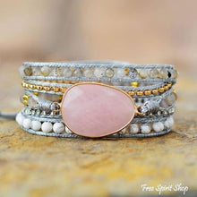 Load image into Gallery viewer, Rose Quartz bracelet, Howlite bracelet, boho style jewelry, boho wrap bracelet, natural stone bracelet, crystal bracelet, handmade wrap
