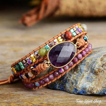 Load image into Gallery viewer, Amethyst Wrap Bracelet, Lepidolite Wrap Bracelet, Leather Bracelet, Healing Calming Meditation Balance Energy Bracelet, Inner Peace Bracelet
