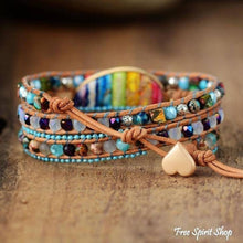 Load image into Gallery viewer, Rainbow bracelet, Chakra bracelet, boho festival, boho style jewelry, boho wrap bracelet, natural stone bracelet, handmade crystal bracelet
