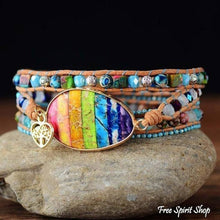 Load image into Gallery viewer, Rainbow bracelet, Chakra bracelet, boho festival, boho style jewelry, boho wrap bracelet, natural stone bracelet, handmade crystal bracelet
