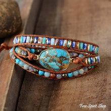 Load image into Gallery viewer, Jasper bracelet, Earthy bracelet, boho style jewelry, boho wrap bracelet, natural stone bracelet, crystal bracelet, handmade wrap bracelet
