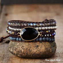 Load image into Gallery viewer, Black Onyx bracelet, Black Stone bracelet, boho style jewelry, boho wrap bracelet, natural stone bracelet, crystal bracelet
