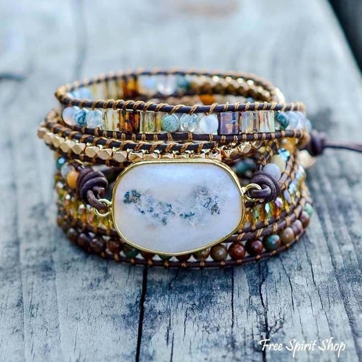 Agate bracelet, Chakra bracelet, boho style jewelry, boho wrap bracelet, natural stone bracelet, crystal bracelet, handmade wrap bracelet