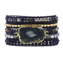 Load image into Gallery viewer, Black Ocean Agate bracelet, Black Stone bracelet, natural stone bracelet, crystal bracelet, handmade wrap bracelet, beaded wrap bracelet
