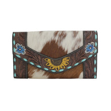 Load image into Gallery viewer, Myra Bag, Western Hand Tooled Leather Wallet Purse, Leather Wallet, Hair on Hide Wallet, Cowhide Wallet, Tooled Leather, Western Purse
