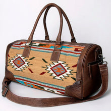 Load image into Gallery viewer, Western Hand Tooled Genuine Leather Aztec Southwest Weekender Duffle Purse, Weekender Travel Duffel, Leather Duffle
