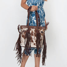 Load image into Gallery viewer, Western Hand Tooled Leather Purse, Concealed Carry Purse, Cowhide Purse, Saddle Blanket Bag, Genuine Cowhide, Western Purse, Leather Fringe
