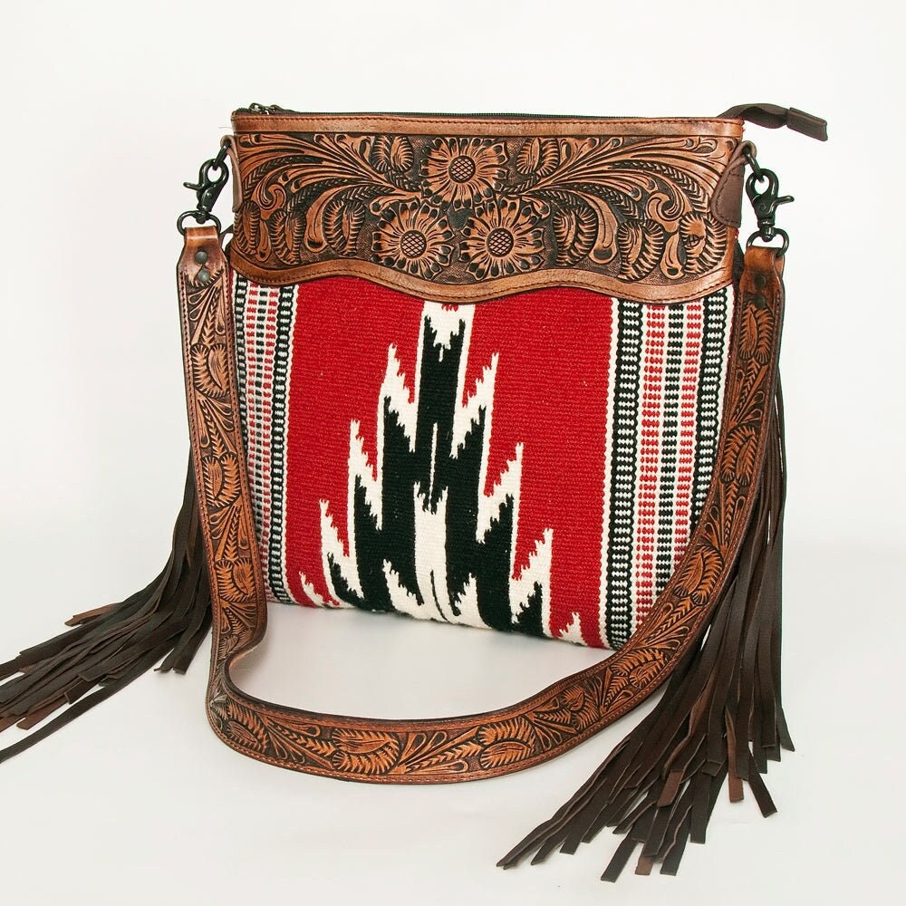 Western Hand Tooled Leather Purse, Concealed Carry Purse, Cowhide Purse, Saddle Blanket Bag, Genuine Cowhide, Western Purse, Leather Fringe