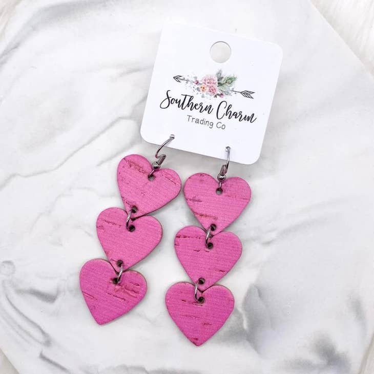 Valentines Day Heart Earrings, Valentine's Earrings, Pink Heart Earrings, Holiday Earrings, Heart Dangle Earrings, White Heart Earrings