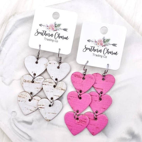 Valentines Day Heart Earrings, Valentine's Earrings, Pink Heart Earrings, Holiday Earrings, Heart Dangle Earrings, White Heart Earrings