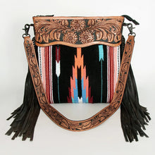 Load image into Gallery viewer, Western Hand Tooled Leather Purse, Cowhide Purse, Concealed Carry Purse, American Darling, Genuine Cowhide, Western Purse, Leather Fringe
